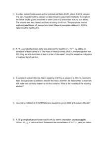 Chemistry Quantitative Analysis Worksheet