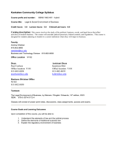 KCC Legal & Social Environment of Business Syllabus