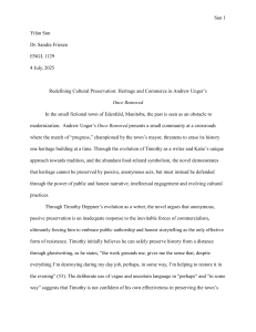 Cultural Preservation in Andrew Unger's Once Removed