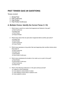 Past Tenses Quiz 40 Questions Worksheet