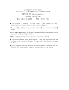 MATH1270 Linear Algebra Practice Final