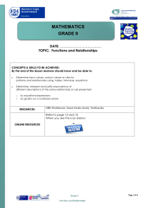 Grade 9 Functions and Relationships Lesson Plan