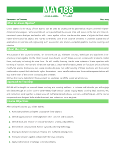 MAT188 Linear Algebra Syllabus U of T 2025