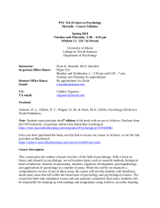 PSY 110 Intro to Psychology Syllabus UM Spring 2024