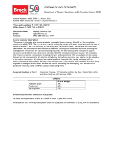 Advanced Corporate Finance Course Outline