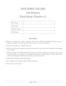MAT135H1 Calculus Practice Exam Fall 2025