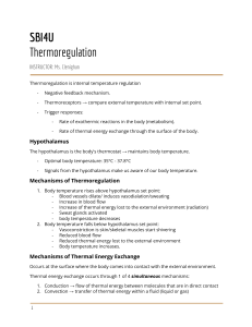 SBI4U Notes: Thermoregulation