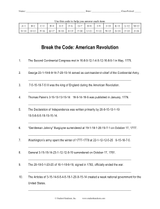 American Revolution Cryptogram Worksheet