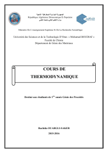 Cours de Thermodynamique G&eacute;nie des Proc&eacute;d&eacute;s