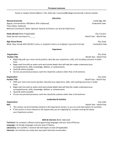 Harvard Resume Template Example