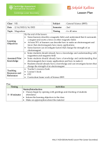 Cambridge Lesson Plan: Magnetism for Class VII