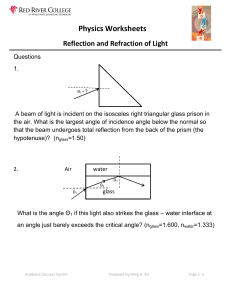 Physics: Light Reflection & Refraction Worksheet