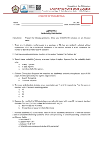 Probability Distribution Activity Worksheet