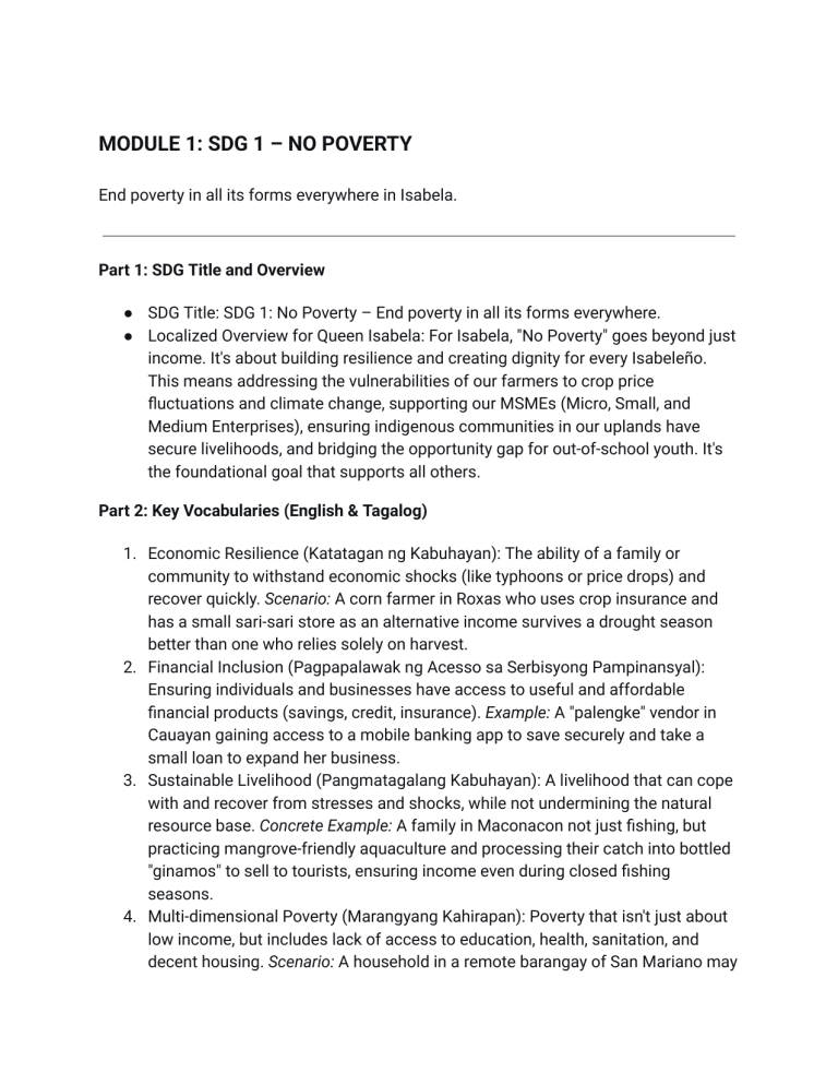 SDG 1 No Poverty Module Isabela