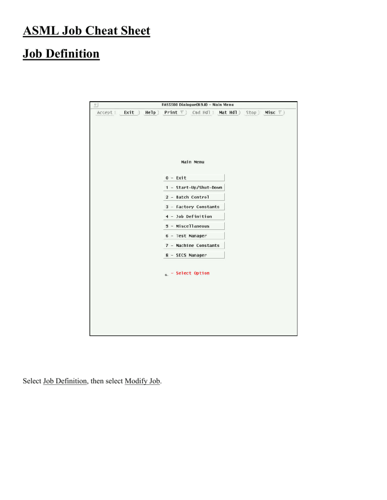 ASML Job Setup and Configuration Guide