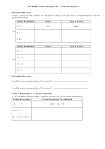 Python Arithmetic Operators Worksheet