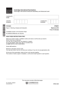 CIE A-Level Physics 9702/51 Paper 5 M/J 16