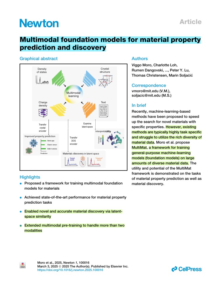 Multiple Base Material Model Examples MultiMat: Multimodal Models for Materials Science