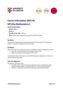 MT105a Mathematics 1 Course Outline