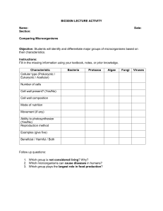 Microorganism Comparison Worksheet BIO300N