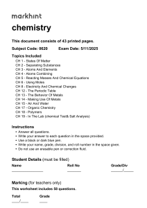 Chemistry Worksheet 0620 | Exam Prep