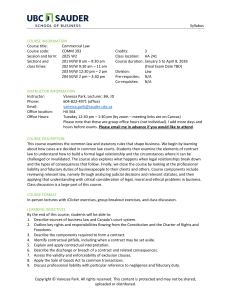 UBC Sauder COMM 393: Commercial Law Syllabus 2026