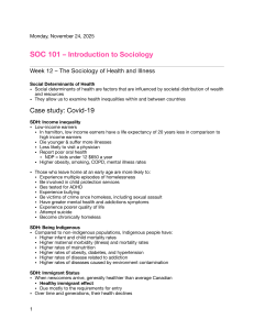 Sociology of Health: Social Determinants Notes