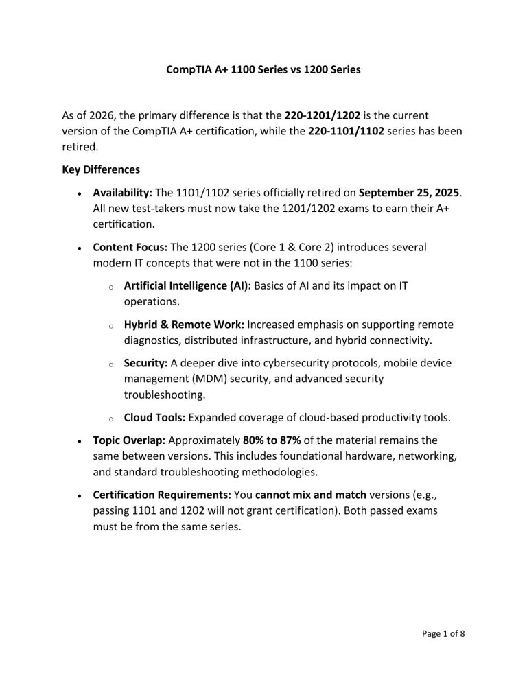 CompTIA A+ 1200 vs 1100 Exam Guide