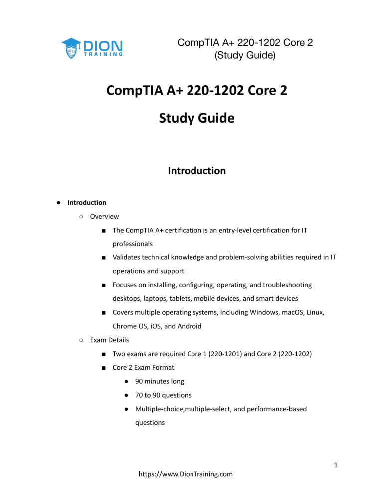CompTIA A+ 220-1202 Core 2 Study Guide