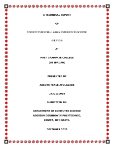SIWES Technical Report: Computer Science Internship