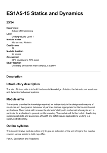 ES1A5-15 Statics and Dynamics Module Outline