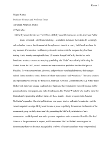 McCarthyism at the Movies: Hollywood's Cold War Fear