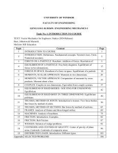 Engineering Mechanics I: Statics Course Outline
