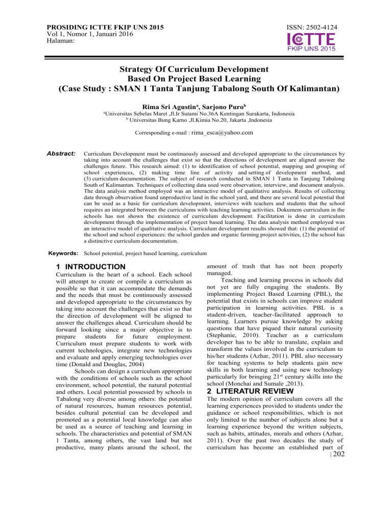 Project Based Learning Curriculum Development