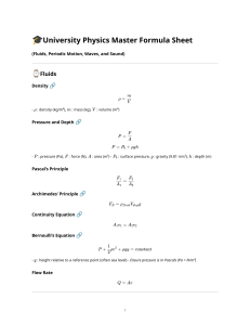 Physics Master Formula Sheet: Fluids, Waves & Sound