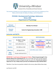 PSY2240 Adolescence Syllabus U Windsor 2026