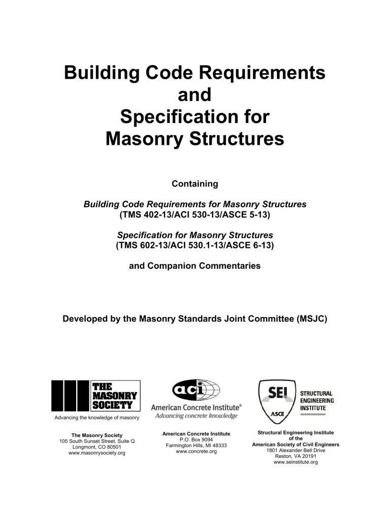 Masonry Structures Building Code TMS 402