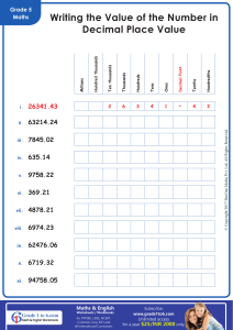 Decimal Place Value Worksheet for Grade 5
