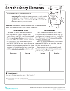 Story Elements Worksheet: Characters, Setting, Problem, Solution