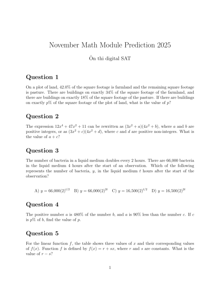 Digital SAT Math Practice 2025