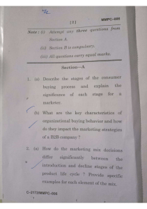 MMPC-006 Marketing Management Exam Paper