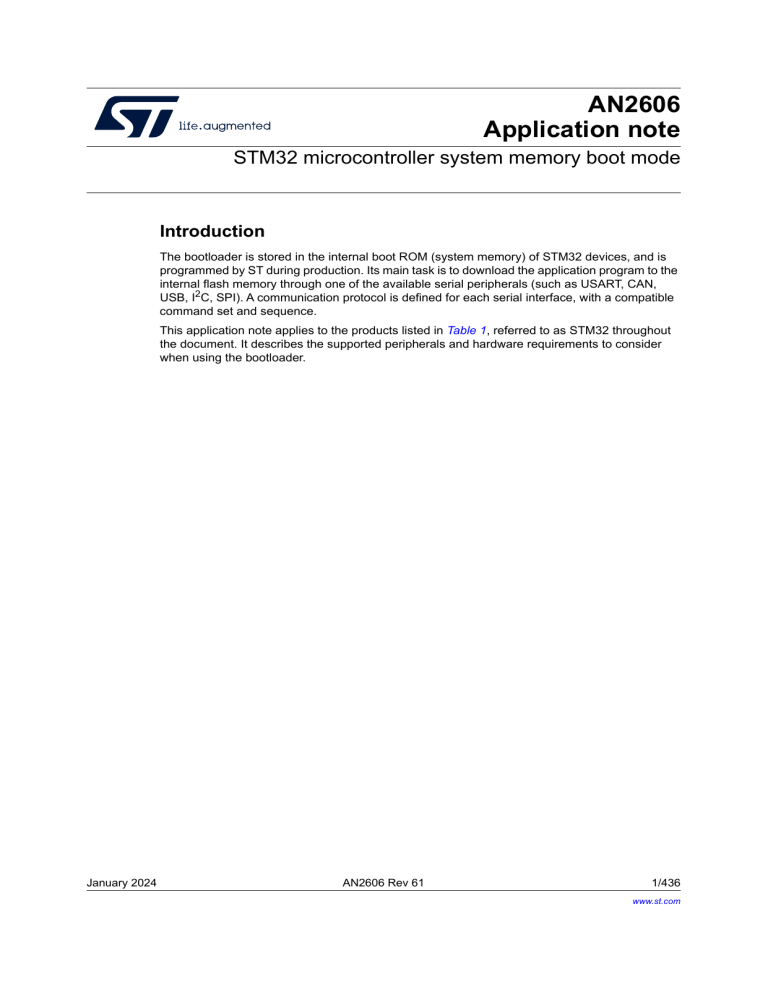AN2606: STM32 Microcontroller Bootloader Application Note