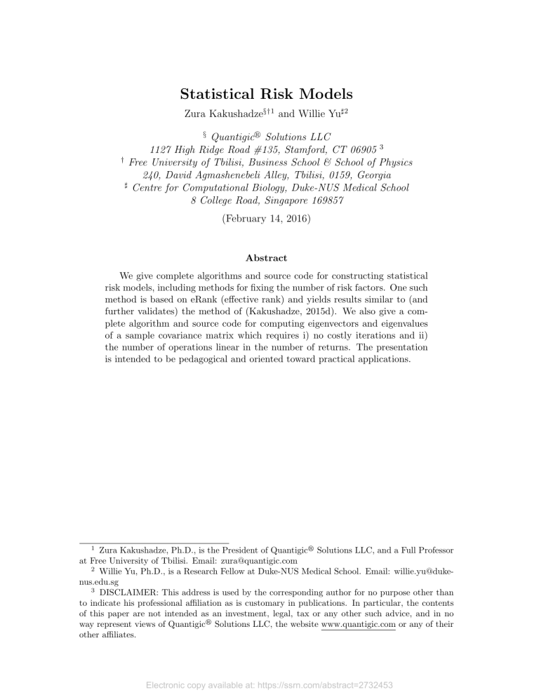 Statistical Risk Models for Portfolio Optimization