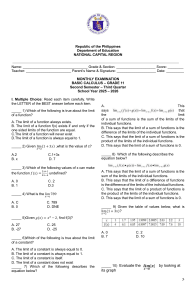 Grade 11 Basic Calculus Monthly Exam