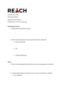 CHEM 202 Chemistry Worksheet on Intermolecular Forces