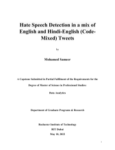 Hate Speech Detection in Code-Mixed Tweets