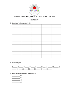 Nursery 1 Autumn Term 1 Holiday Home Task 2025