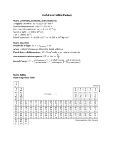 Chemistry Reference Sheet: Constants & Equations