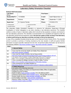 Lab Safety Orientation Checklist