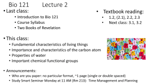 Bio 121 Lecture: Introduction to Life and Chemistry